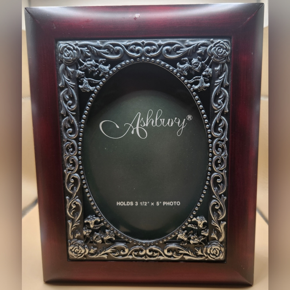 Ashbury Photo Reddish/Brown Wood & Metal Insert Frame Jewelry Box 3.5"x5" Photo